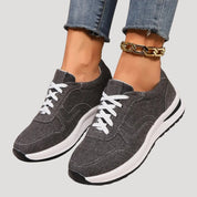 Women’s lace-up casual sneakers with denim-look upper