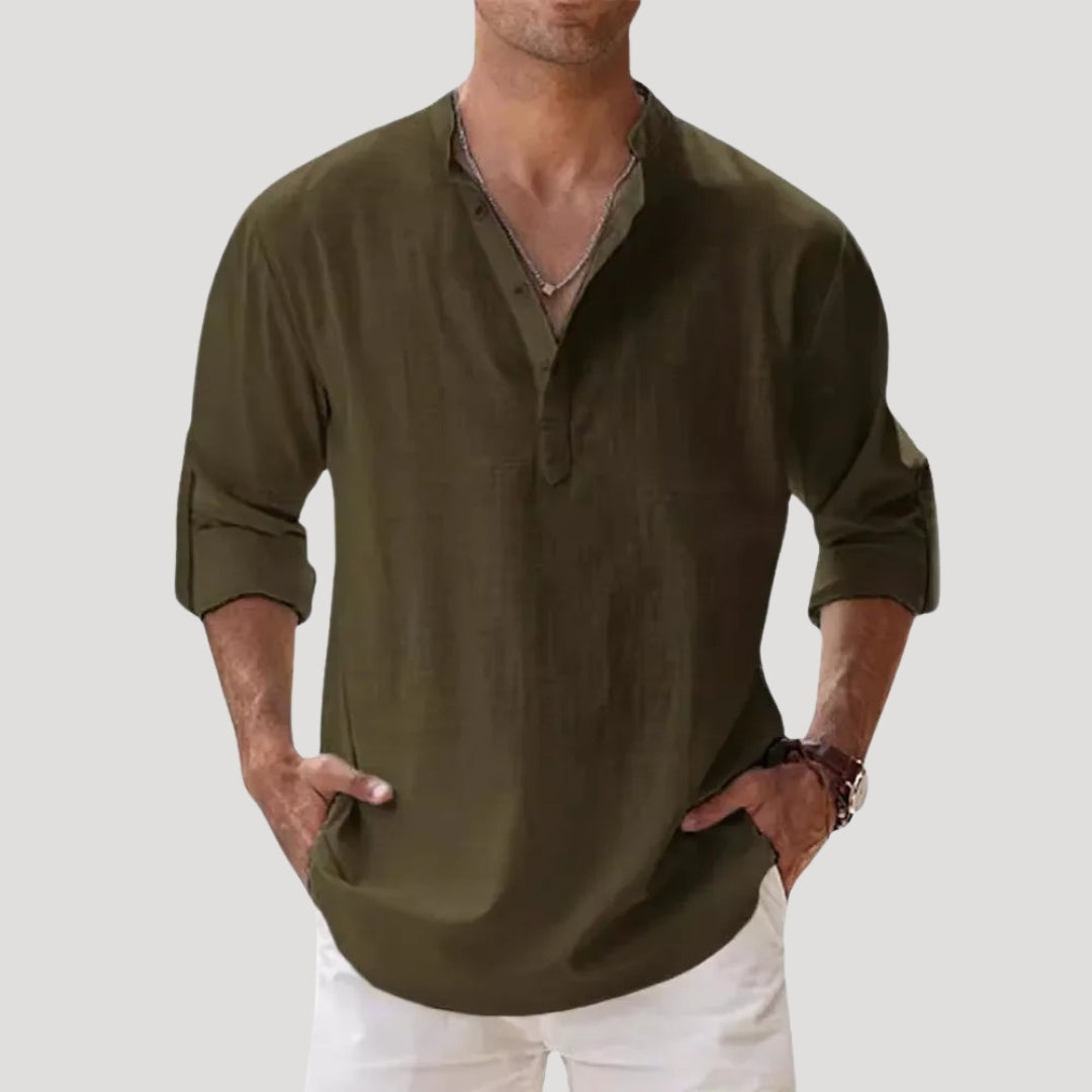 Men’s linen summer casual polo t shirt long sleeve