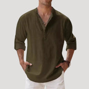Men’s linen summer casual polo t shirt long sleeve