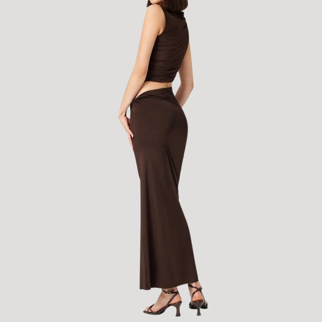 Elegant draped maxi dress with slit