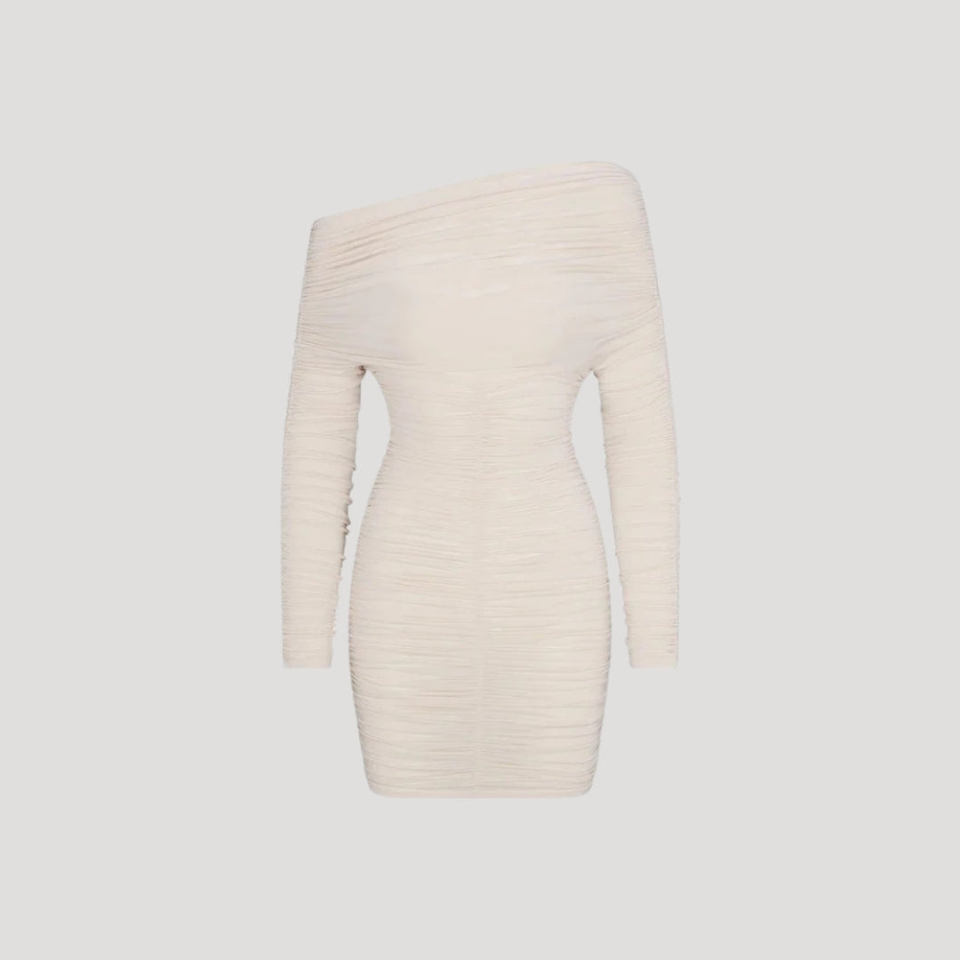 Off-shoulder ruched bodycon dress