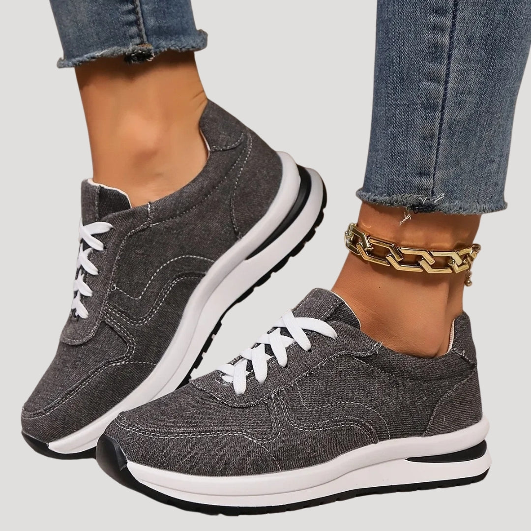 Women’s lace-up casual sneakers with denim-look upper