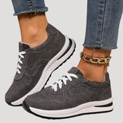 Women’s lace-up casual sneakers with denim-look upper