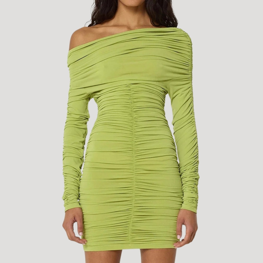 Off-shoulder ruched bodycon dress