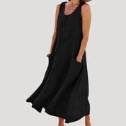 Women’s summer sleeveless midi dress – casual linen look with pockets