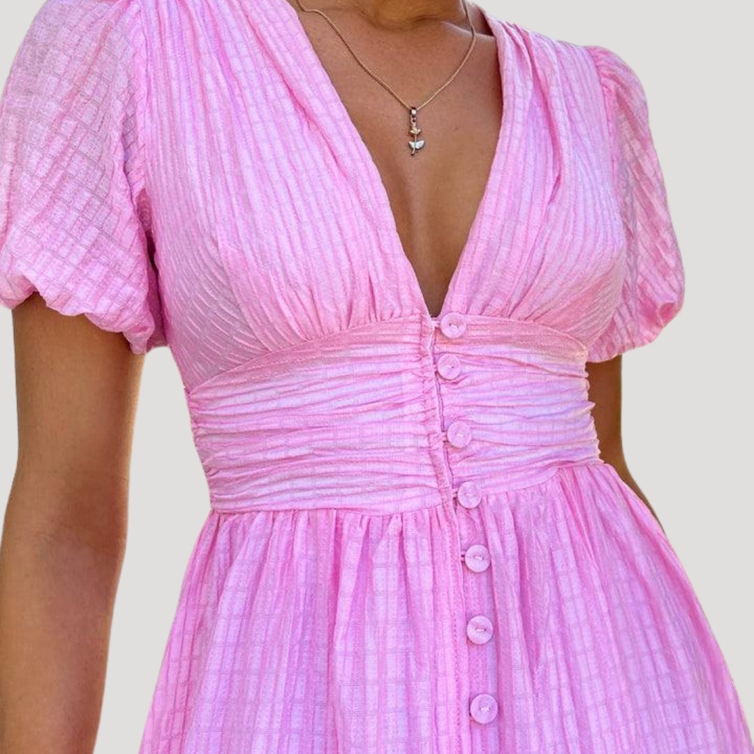 Women’s puff sleeve midi wedding guest dress