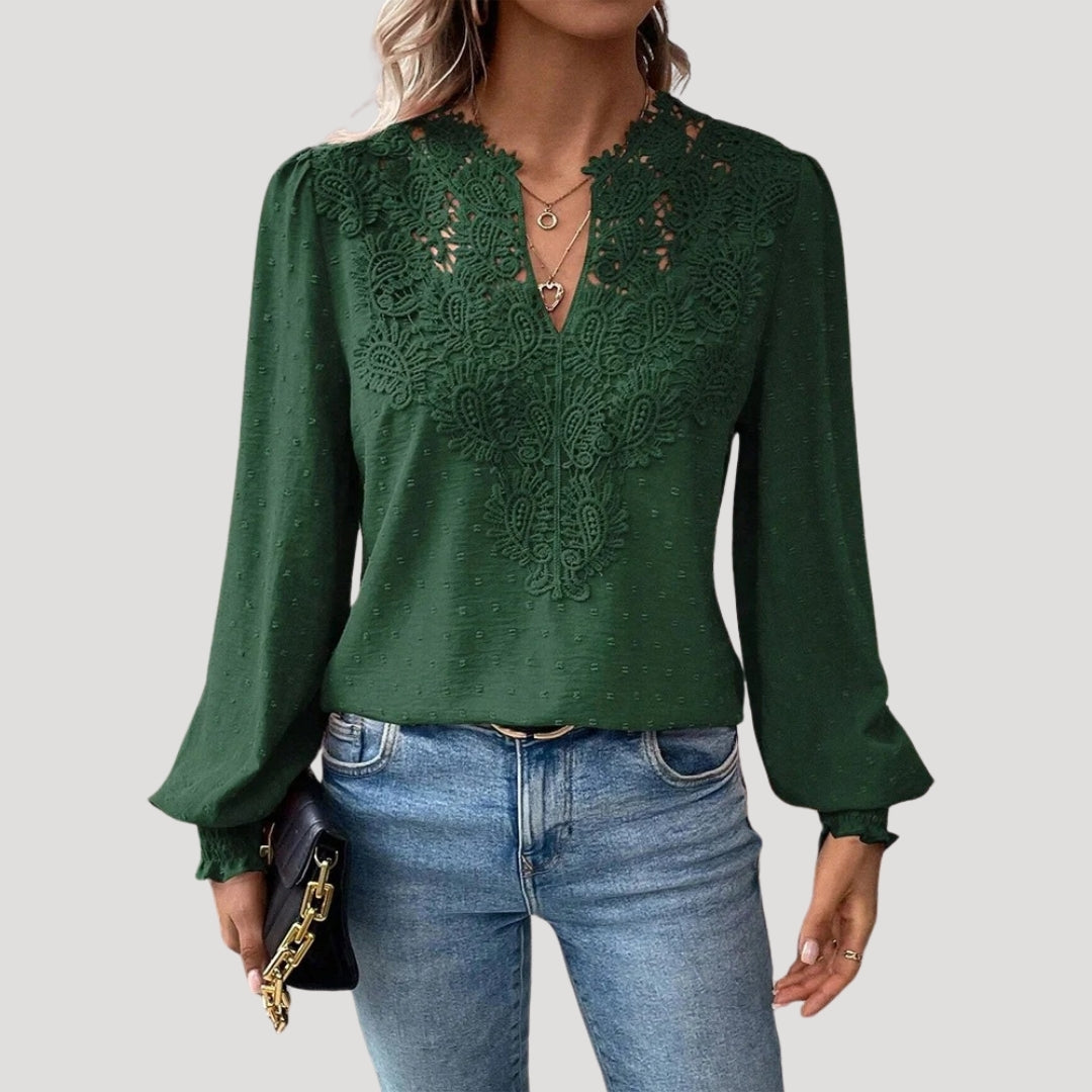 Lace embroidered long-sleeve blouse