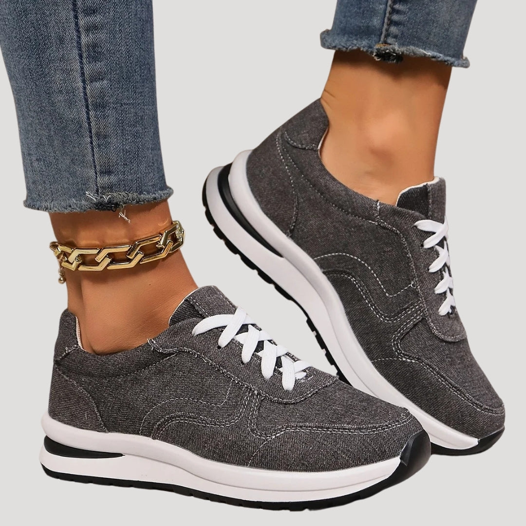 Women’s lace-up casual sneakers with denim-look upper