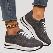 Women’s lace-up casual sneakers with denim-look upper