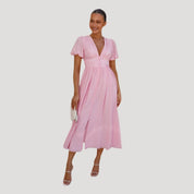 Women’s puff sleeve midi wedding guest dress