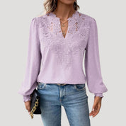 Lace embroidered long-sleeve blouse