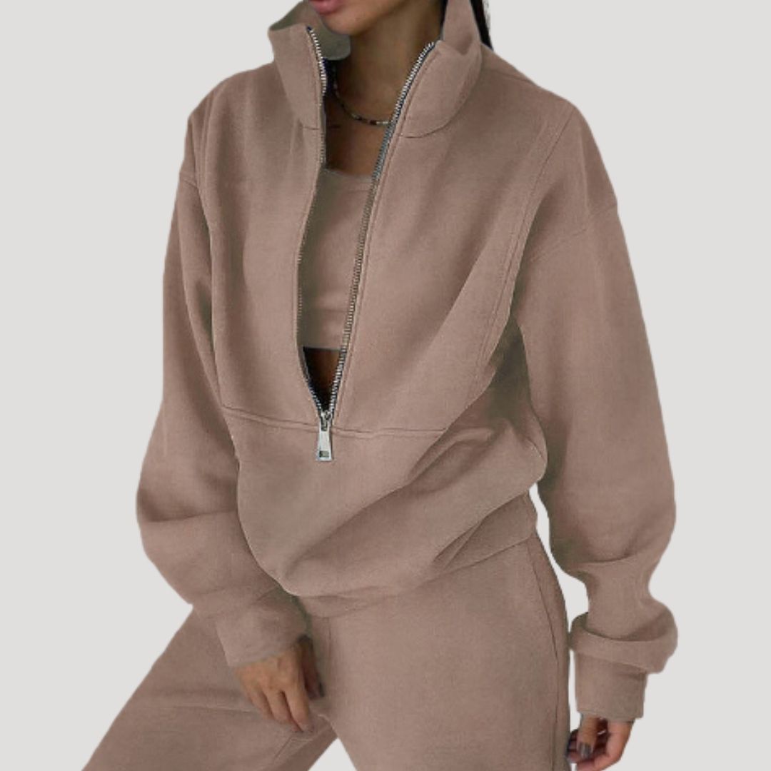 Women’s half zip fleece winter zip up sweatshirt set