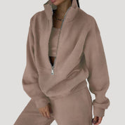 Women’s half zip fleece winter zip up sweatshirt set