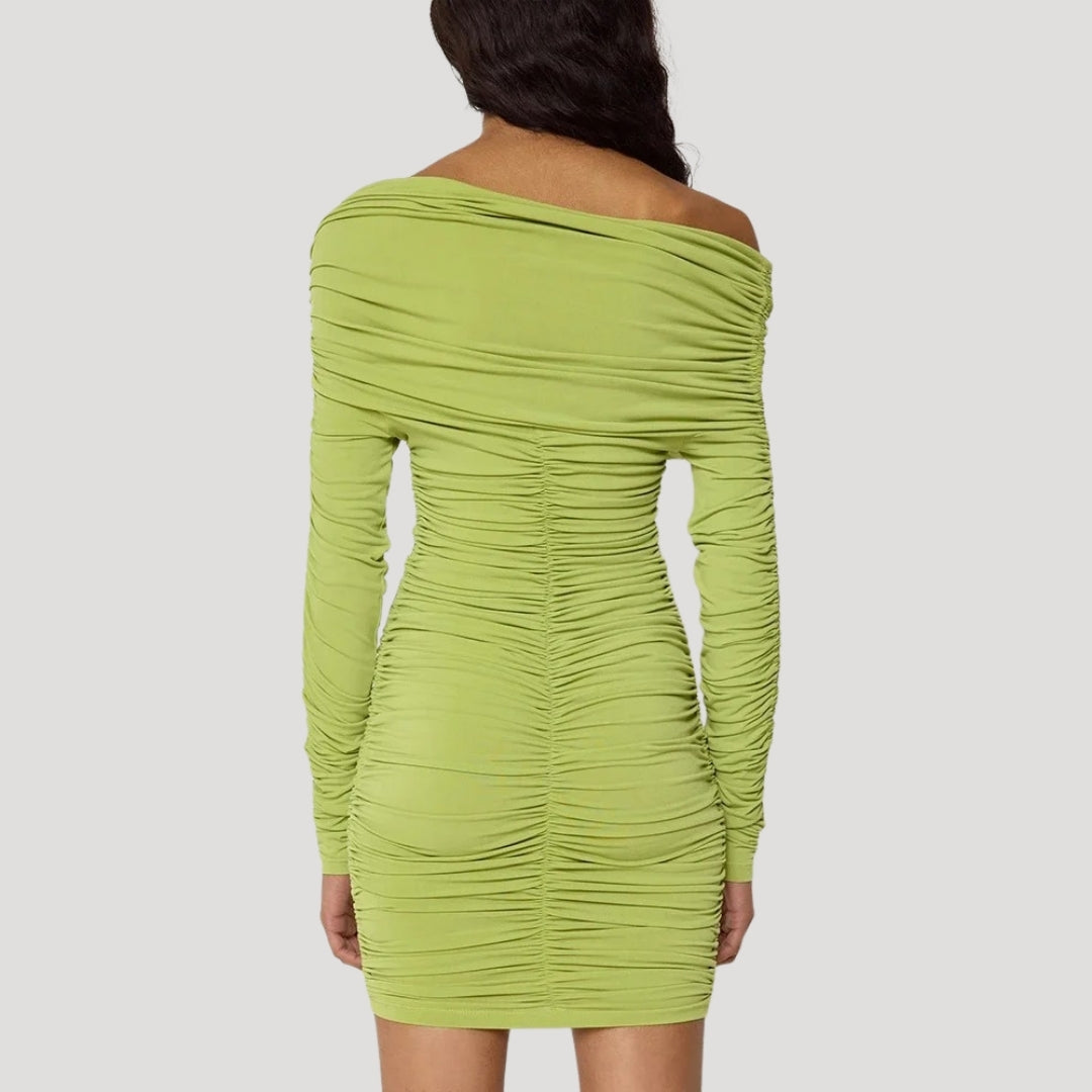 Off-shoulder ruched bodycon dress