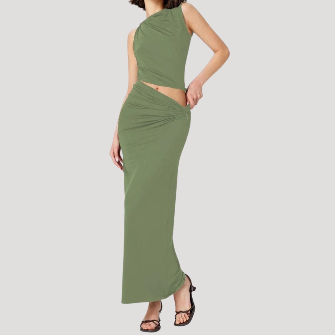 Elegant draped maxi dress with slit