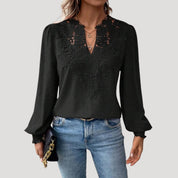 Lace embroidered long-sleeve blouse