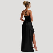 Women’s ruched split thigh maxi wedding guest dress