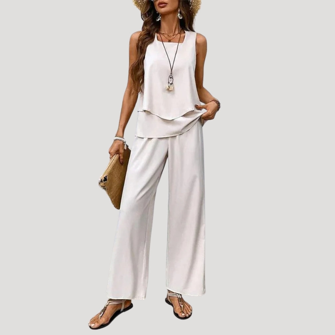 Women’s co ord set wide leg linen trousers