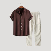 Men's short sleeve linen shirt and pants set – summer co-ord