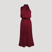 Women's satin wedding guest dress - halter neck maxi