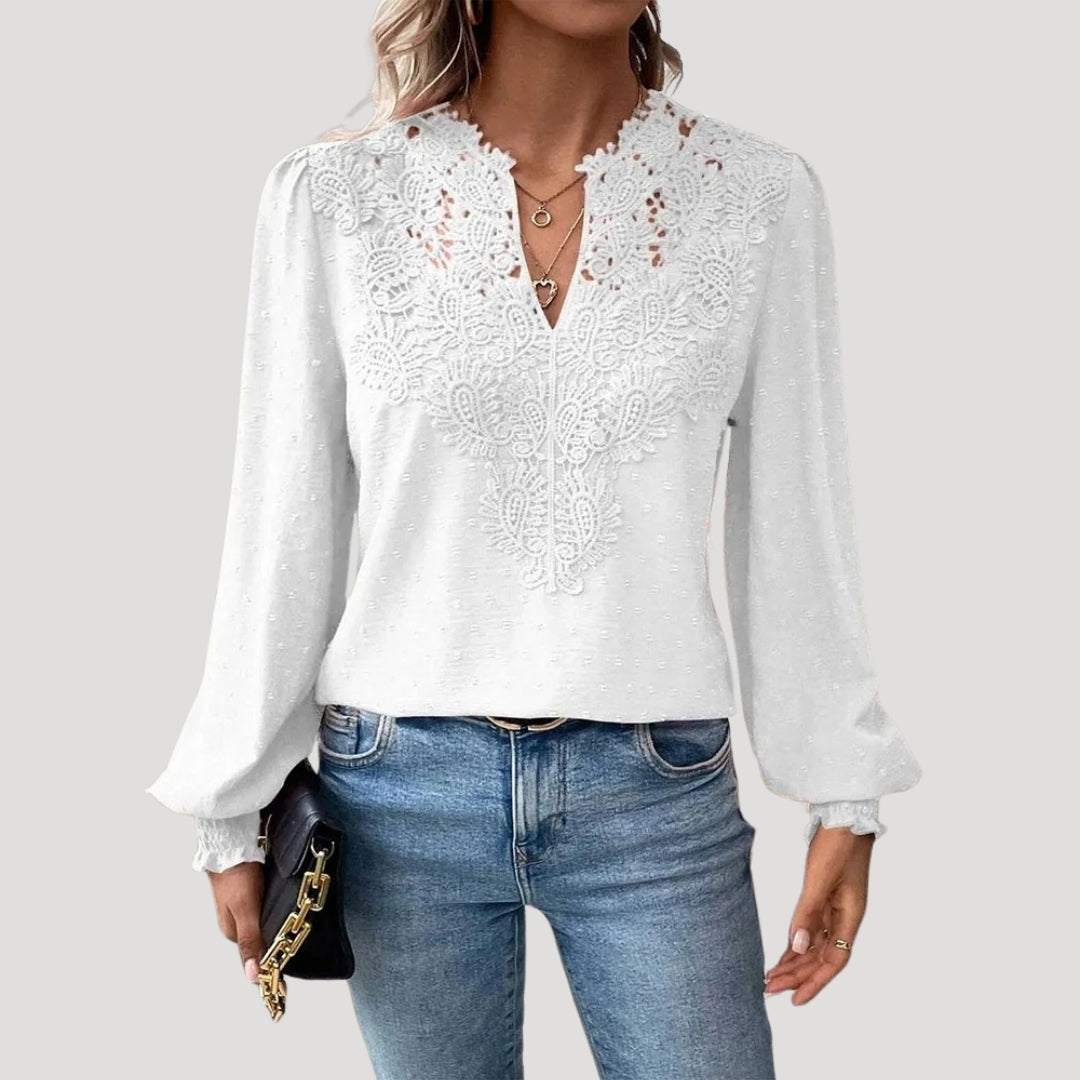 Lace embroidered long-sleeve blouse