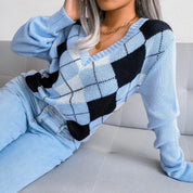 Women’s v neck knitted jumper oversized winter style
