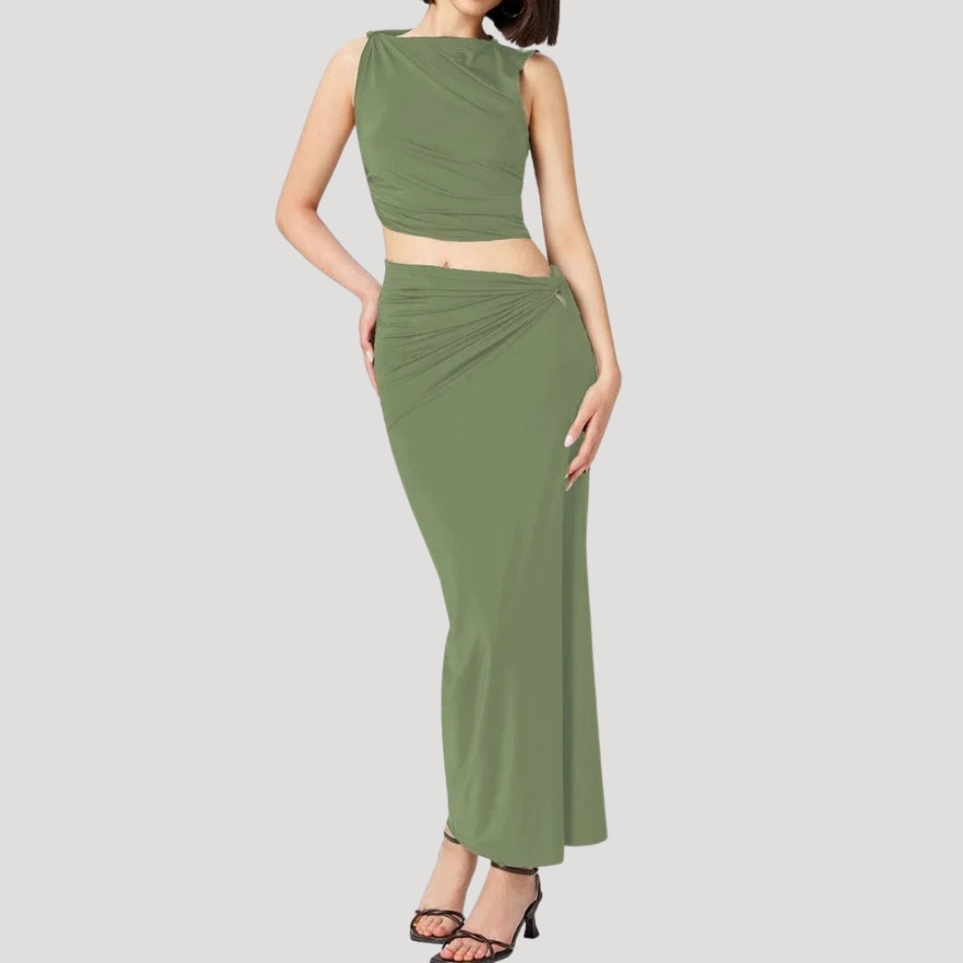 Elegant draped maxi dress with slit