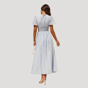 Women’s puff sleeve midi wedding guest dress