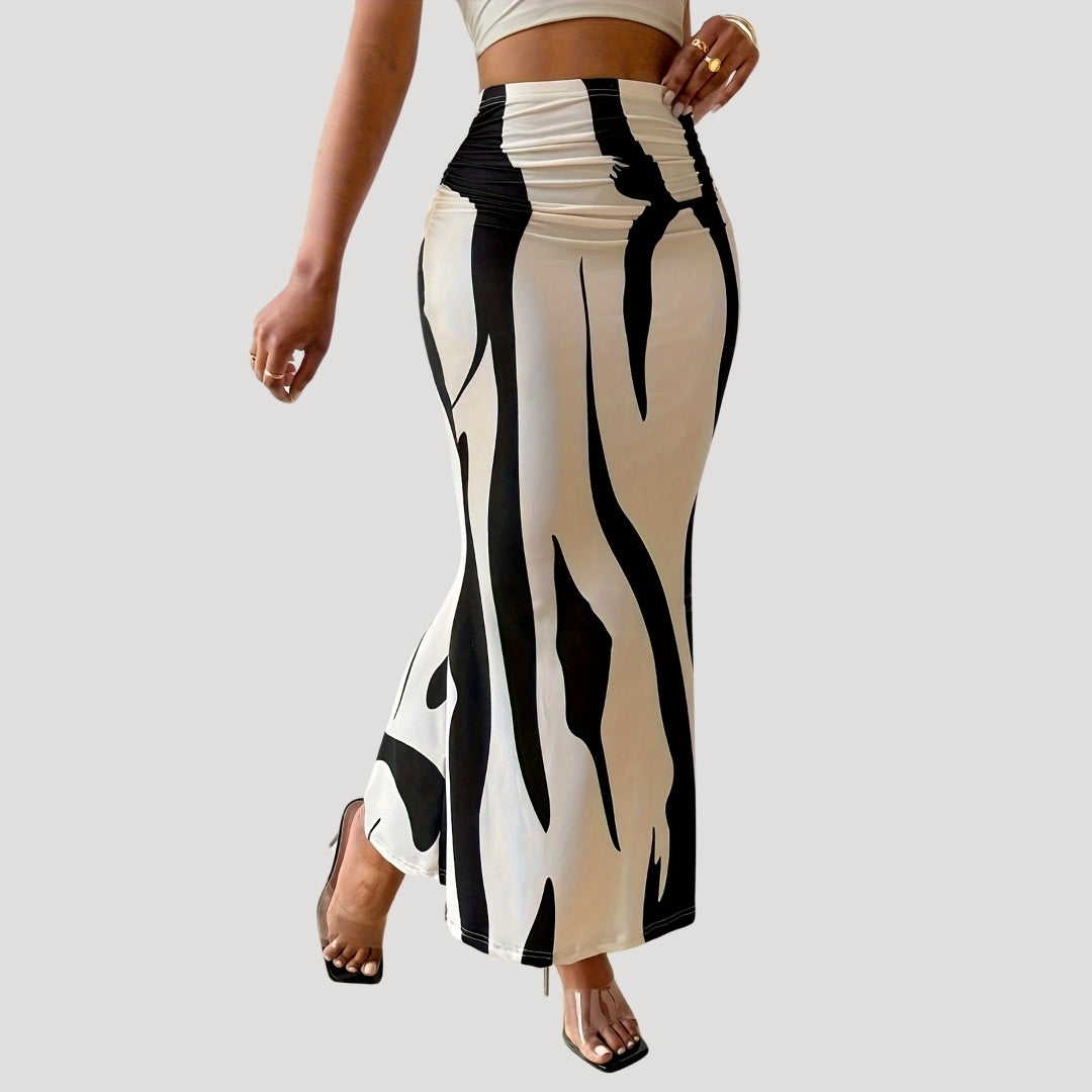 High-waist zebra print maxi skirt