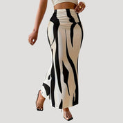 High-waist zebra print maxi skirt