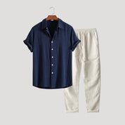 Men's short sleeve linen shirt and pants set – summer co-ord
