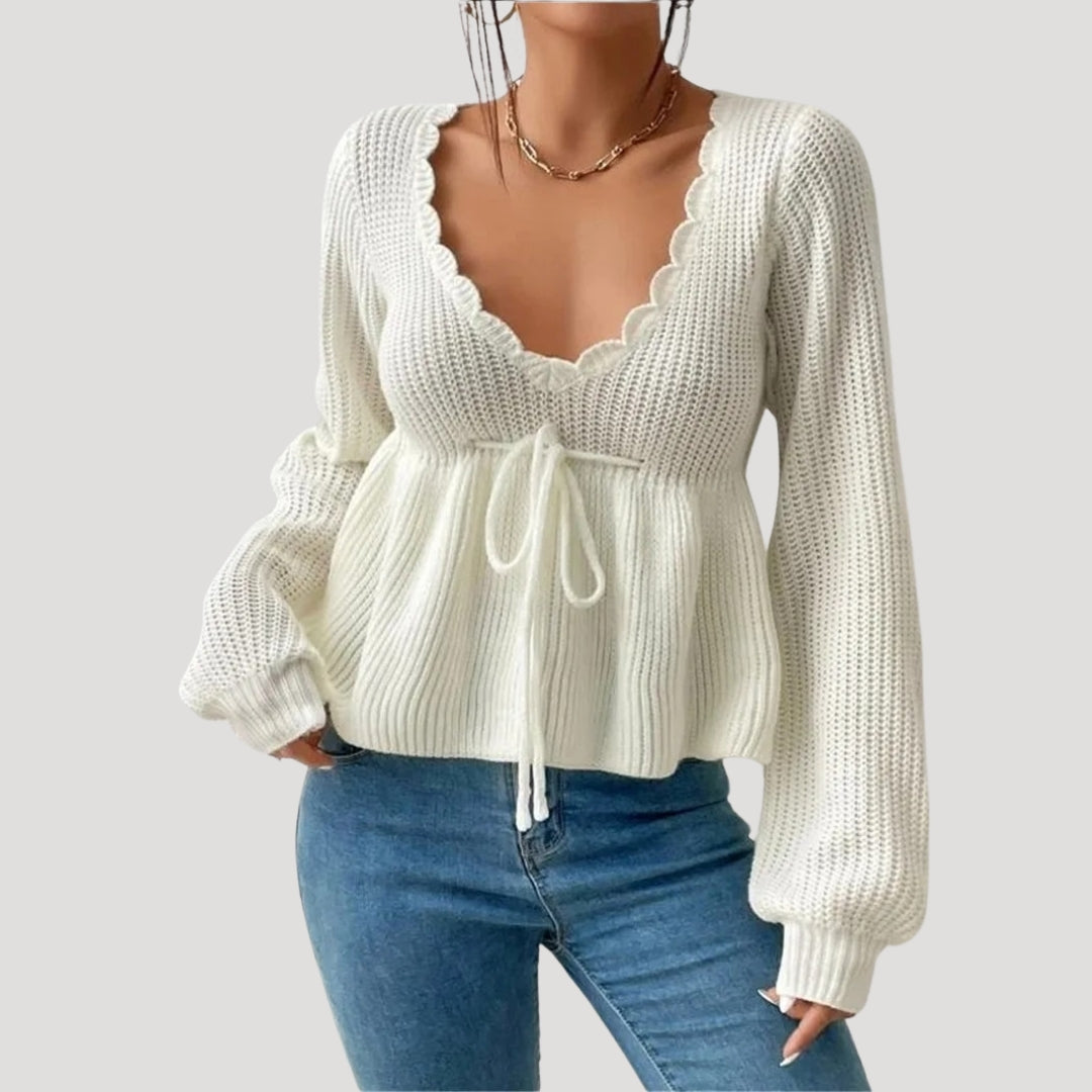 Women’s knitted v neck babydoll jumper
