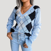 Women’s v neck knitted jumper oversized winter style
