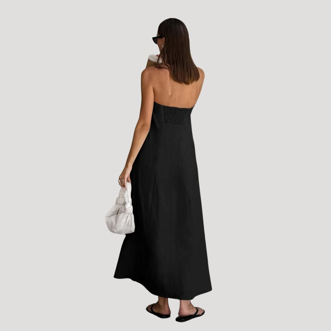 Women’s linen strapless maxi summer dress backless holiday