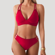 Strappy bikini set in bold red