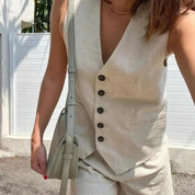 Women's linen co ord set – tailored shorts & sleeveless waistcoat