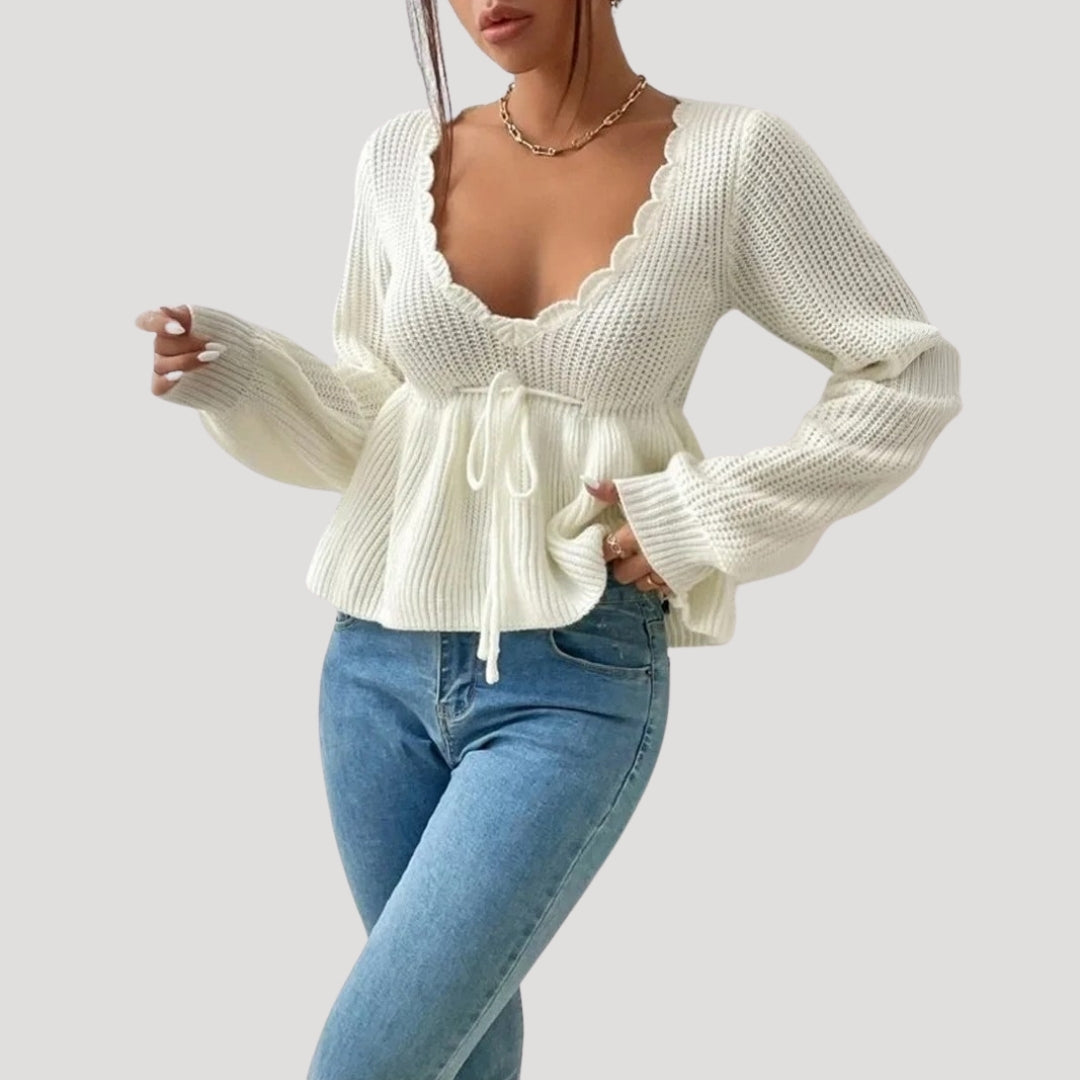 Women’s knitted v neck babydoll jumper
