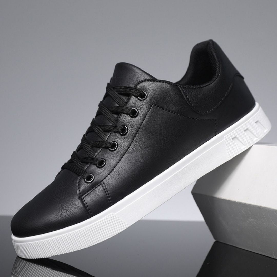 Men’s black leather smart casual trainers