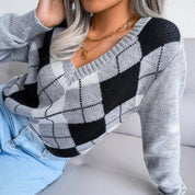 Women’s v neck knitted jumper oversized winter style