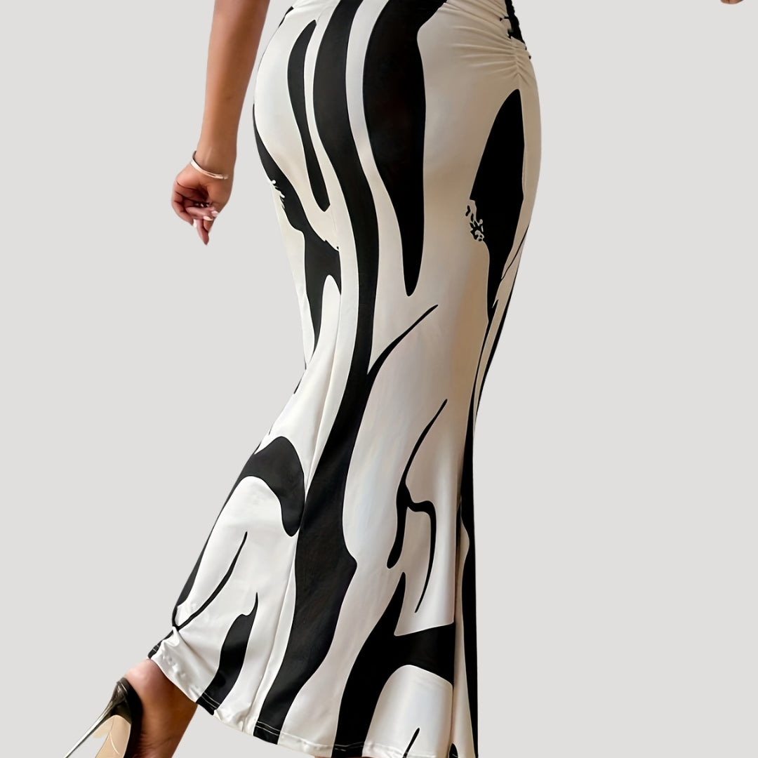 High-waist zebra print maxi skirt