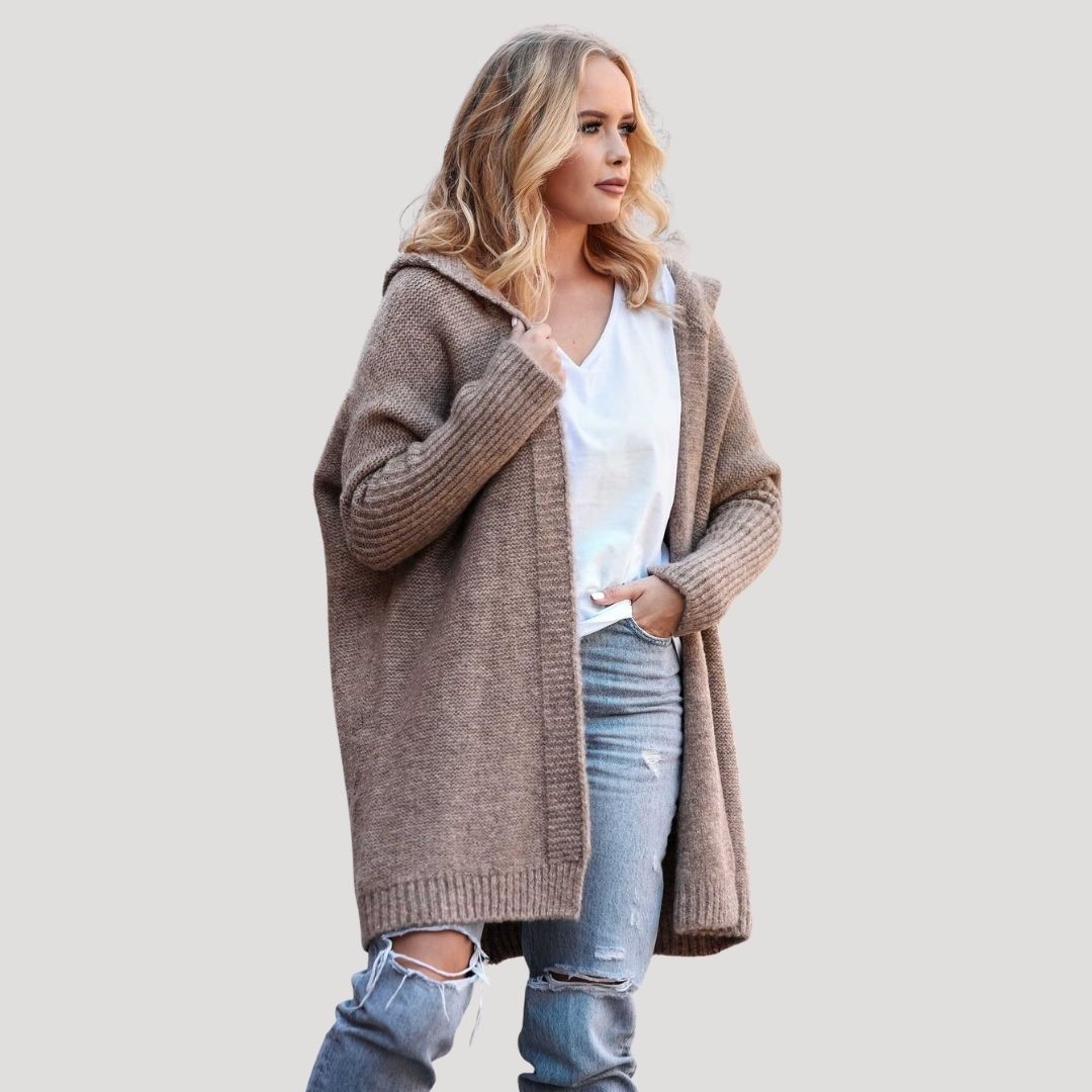 Women’s chunky knit oversized long hooded sweater