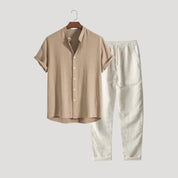 Men's short sleeve linen shirt and pants set – summer co-ord