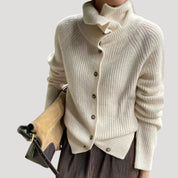 Women ribbed high-neck cardigan