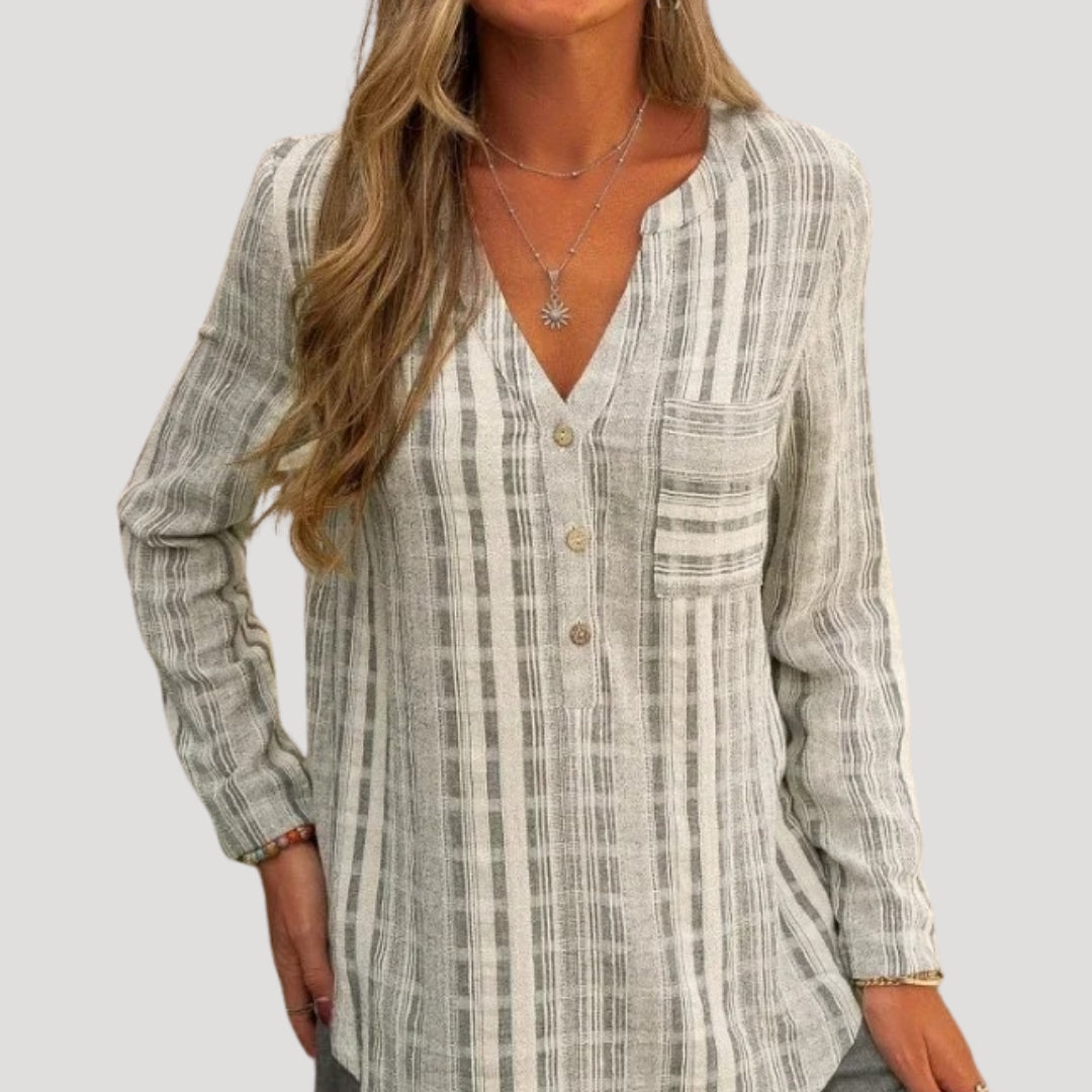 Striped button-up casual blouse