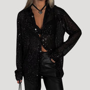 Sequin sheer oversized party shirt