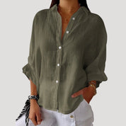 Women’s linen long sleeve button shirt blouse
