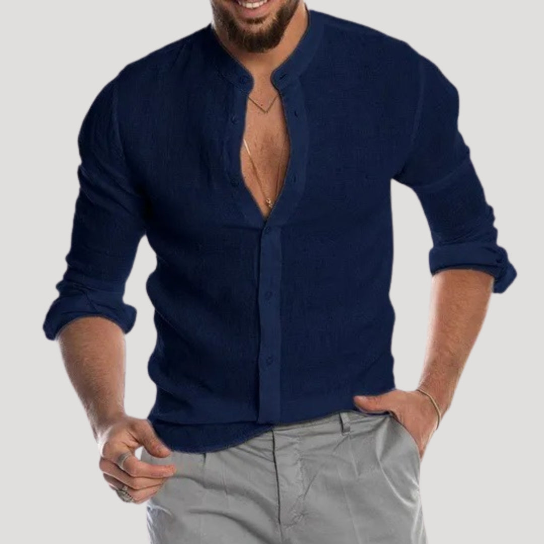 Men’s long sleeve grandad collar casual shirt