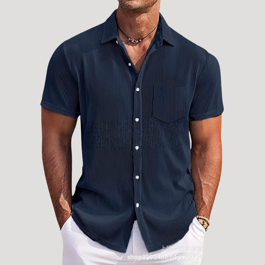 Men’s ribbed short sleeve button up casual shirt
