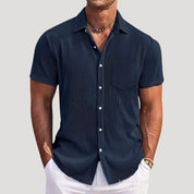 Men’s ribbed short sleeve button up casual shirt