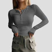 Ribbed long sleeve henley top